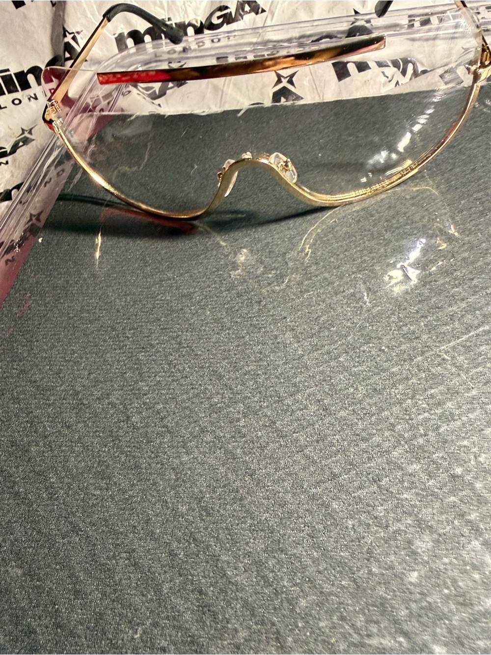 Gold Rim Clear Lens Women's Shield Sunglasses Pre-Owned